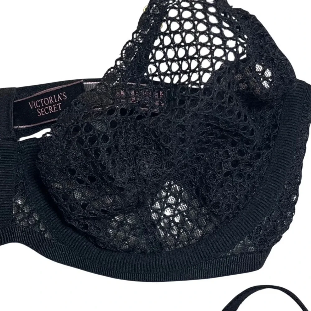 Victoria's Secret Black Bra Lot 34C Unlined Lace Demi & Satin Balconet Set